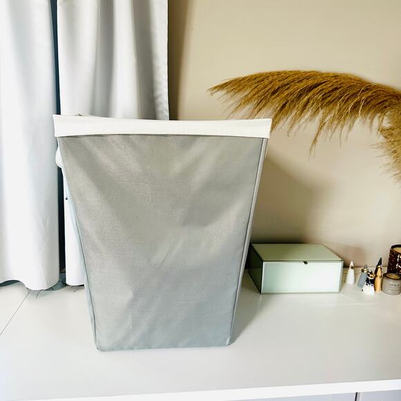 Silver Grey Laundry Hamper Handle Cloth Storage Basket White Mesh Removable Bag - Picture 1 of 9